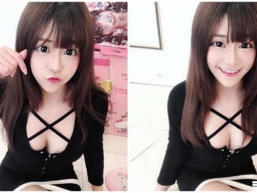 可愛極品爆乳妹！黑色低胸裝「乳溝深到流口水」！
