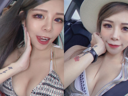 甜美正妹老闆娘「Abbie艾比兒」，車上自拍讓深溝蹦出了！