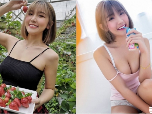 「大奶妹子」甜笑採草莓！「乳量滿滿」比水果還鮮美！胸前福利ig大放送！