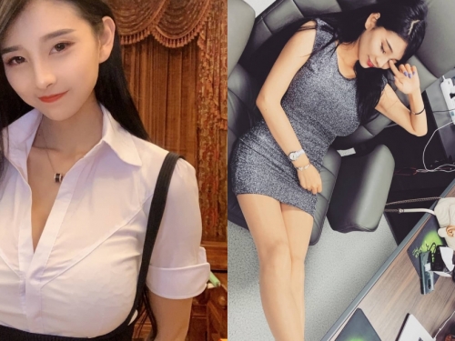 身材超好的「巨乳秘書」小丸子，老闆不在就辦公室撒野，修長美腿直接放桌上啦！