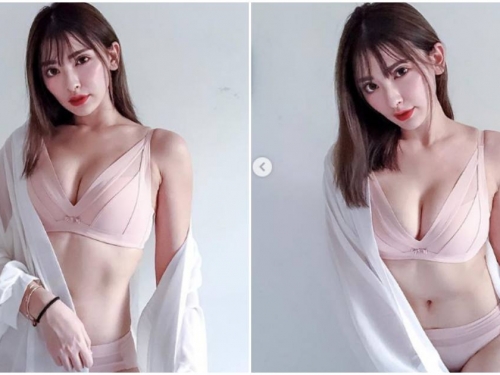 好有女人味！正妹穿上粉色內衣「好堅挺」，「外加薄紗」魅力超強！