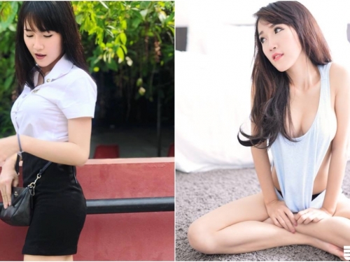 「大奶OL」制服曲線好貼身！下班後「爆奶背心」裡面不穿bra！兩團肉球出來放風！