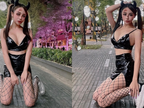 萬聖夜街頭出沒「爆乳小惡魔」！超嗆辣魔鬼身材＋性感網襪，讓人甘願出賣靈魂！