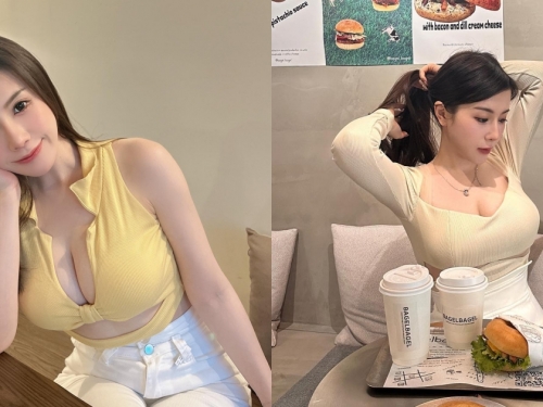 帶大包包吃漢堡包！甜美正妹「吉寶」爆乳上衣太兇猛，光看就餓了！