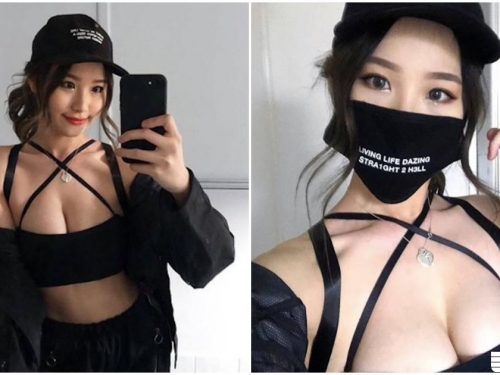 口罩正妹胸前大露「豐滿美乳」，養眼兩粒「長輩太有料」了！