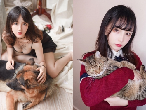爆乳刺青妹「犬神洛洛子」透膚黑蕾絲撩狼犬　鄉民吶喊汪汪：想當那隻狗
