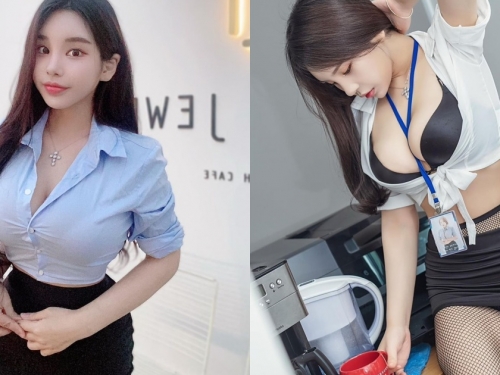 超性感「正妹OL」爆乳露腿上班！露出程度太誇張，同事都無法專心！