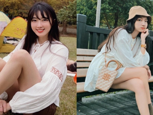 「清新女孩」讓人一眼觸電，甜笑翹腳神錯位，粉絲誤會：「妳手拿什麼？」