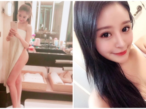 洗澡前也要自拍！「爆乳正妹」脫光衣服只圍一條浴巾，長腿美臀一覽無遺！