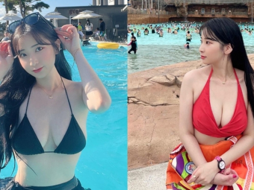 清純鄰家妹泳池大秀「火辣身材」　夏天就是要穿比基尼玩水啊！
