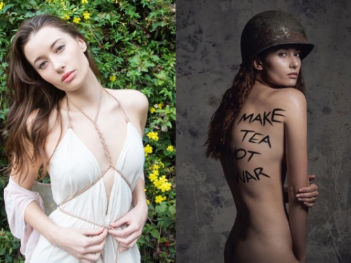 妹子脫掉衣服露出裸背上的反戰標語　眼神堅毅不妥協受封「止戰女神」