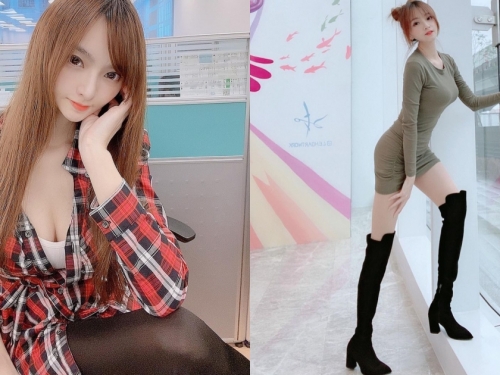 公司「正妹同事」超強大美腿出沒！性感膝上靴魅力加倍，「前凸後翹」惹火曲線有夠狂