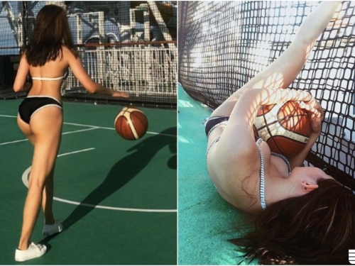 太猛！性感正妹烈陽下「比基尼打籃球」！太累躺地「渾圓美乳」倒出邪惡陰影！