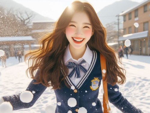 Woman playing in the snow