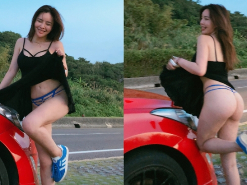 豐臀內褲闆娘大膽掀裙「野外露出」！小丁褲被夾緊陷進縫縫裡！