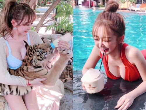 奶妹餵奶路人搶圍觀！「溫蒂」泰國旅遊爆乳出街，連動物都對她愛不釋手！