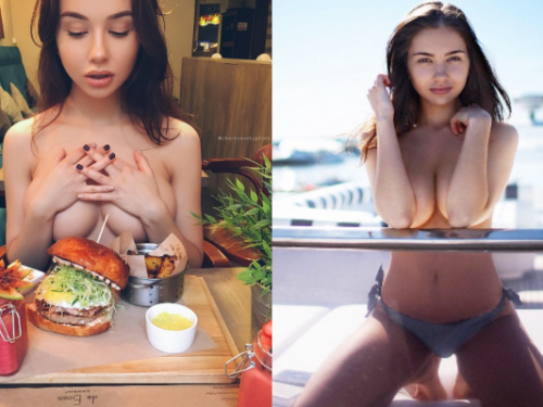 有義氣！「豪乳妹」緊盯大漢堡　不忘分享胸前「白嫩肉包」與粉絲同樂
