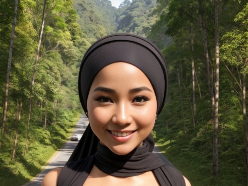 Hijabi on forest trail