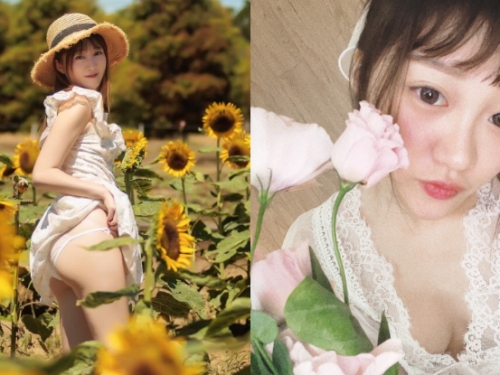 甜美女孩「小熙」花海中偷掀裙，「翹挺蜜臀」搶走向日葵光彩！