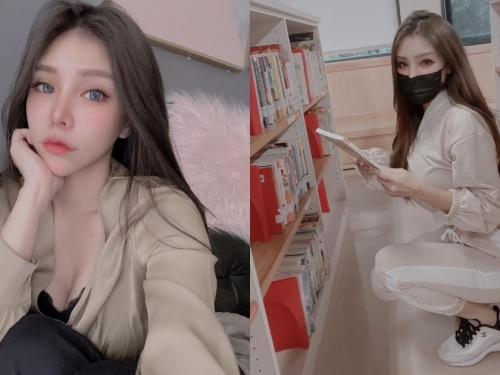 圖書館驚見「長髮氣質正妹」！前凸後翹火辣身材好搶眼，竟是兩寶的辣媽咪！