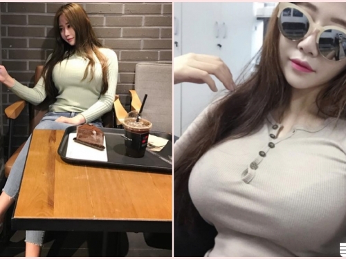 猛！咖啡廳驚見「兇爆巨乳妹」上下比例超犯規！強悍的F罩杯畫面有夠養眼…