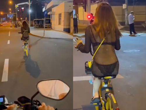 天氣熱？薄紗妹騎腳踏逛街 網眼睛一亮「我回不了家了」