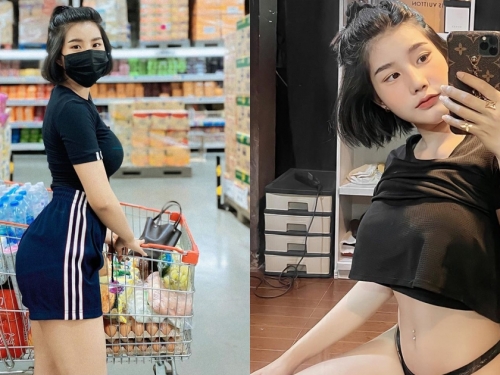 大賣場「翹臀口罩妹」身材有在練！上衣不自然膨脹果然是「巨乳作祟」！