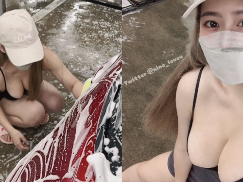 夏天到了就該洗車！辣妹爆乳狂刷愛車　被起底是「崩壞英文老師」