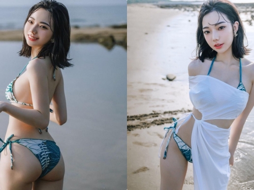 女神「啾啾」海邊美乳上下晃動，「挑逗動作」讓人熱血沸騰！