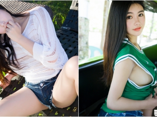好色唷！「清純熱褲妹」外出不穿bra！車內換衣開腿「白嫩三角洲」若隱若現！