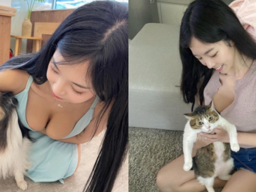 長腿巨乳小姐姐「羅莉 Rolly」與幸運的小動物們！