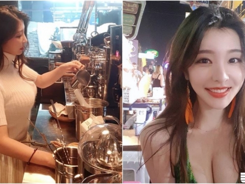 「咖啡正妹店員hyunseo」自備兩罐鮮奶？遠遠看都有奶香，下班換衣服後更猛啦～