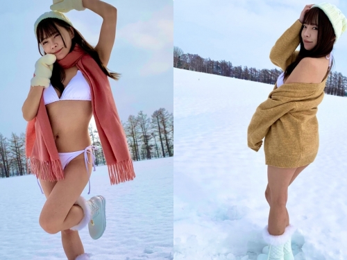 在雪地裡穿超辣比基尼的美乳女優，「誘惑抬臀」太讓人噴血！