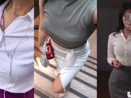 業務姐姐好火辣！飽滿大份量把「襯衫撐爆」！胸口扣子隨時可能彈開...