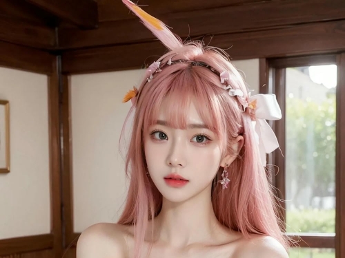 ★Patreon★ AI_Kaori - Pink-Haired Model Wearing Lace Lingerie in Beauty