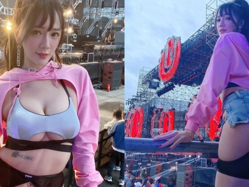 「子涵」下乳溢出引萬人觀看！河濱跑趴「特殊戰袍」露大半D奶和圓翹大蜜桃！