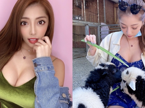 聞香而來！爆乳正妹「蘿拉lola」農場餵羊，超兇上圍份量吸引小動物關注啦！