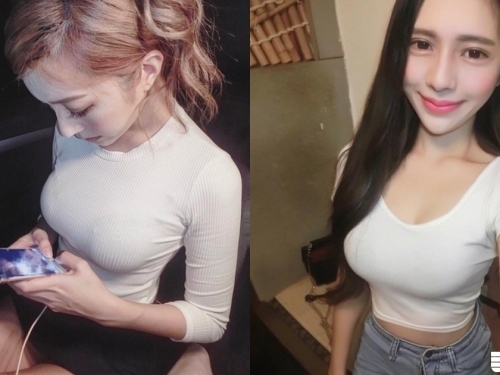 最緊的誘惑！「大奶正妹」緊身白t完全「貼合乳房」，胸口隆起讓人好臊呀！