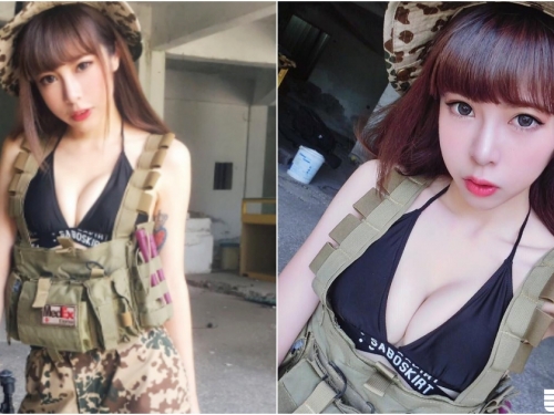 甜美小隻馬「爆乳軍裝」太凶悍！喜歡玩槍的她其實本職是「性感小護士」！