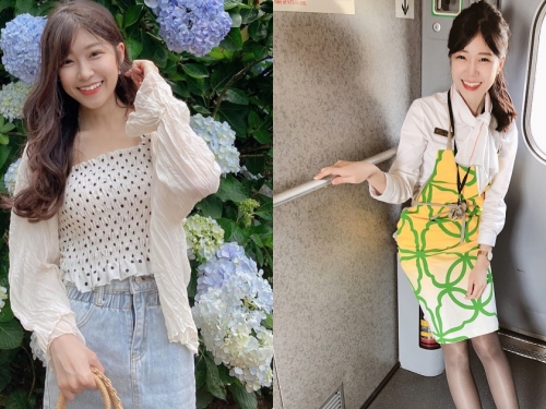 好甜！賞繡球花遇見「隱乳高鐵正妹員工」，超正顏值讓大家都想衝去搭車！