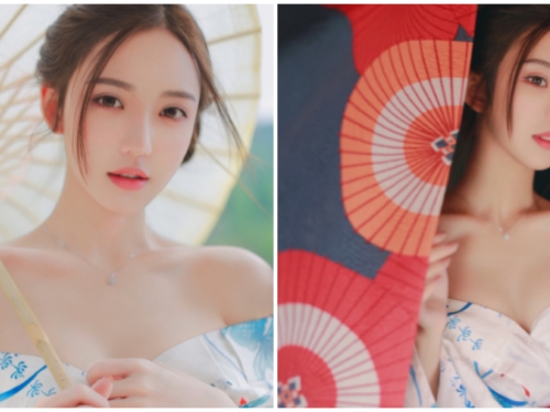 仙氣爆棚！「氣質正妹」的一字領和服露出香肩美腿，仙女般絕美藝伎寫真！