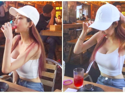 飲料店驚見「爆奶挺胸奶妹」美乳好逆天！兇猛的「用餐畫面」讓人受不了…