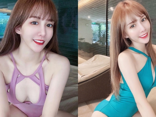 正妹「milk」粉嫩泳裝雪乳蹦出，「胸前的白嫩畫面」好挑逗呀！