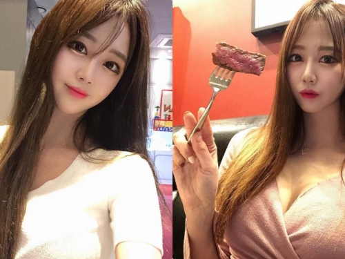 好誘人！牛排館遇見「火辣豐滿正妹」，極品乳量特別飽滿啊！