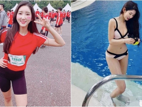 跑馬拉松驚見「正妹選手」！前凸後翹包不住，泡到水裡畫面更不得了！