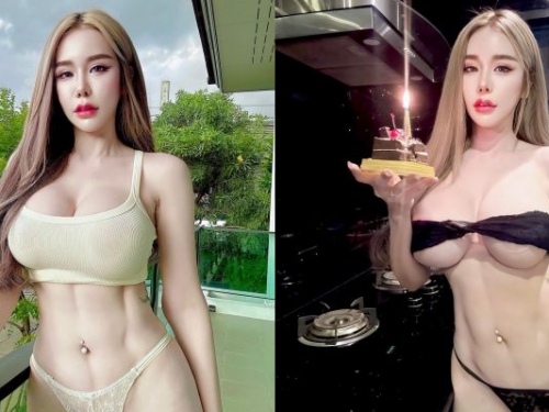 不可思議的身材！白皙正妹「有巨乳、有腹肌」，慶生竟只用一條布遮點