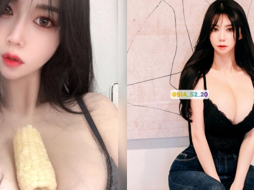 歐派變成大平台！「性感巨乳妹」玉米夾雙球深溝，吃東西都不用手扶！