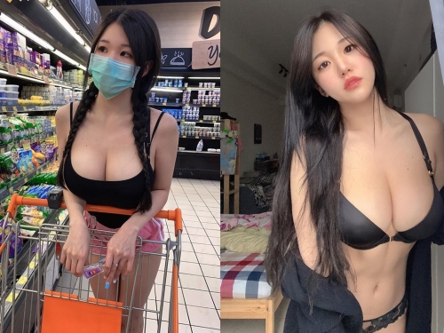 超巨口罩妹「Pui Yi 糖糖」緊身吊嘎小熱褲逛超市　外洩「雙球三角洲」火辣破表