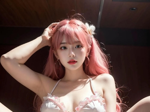 ★Patreon★ AI_Kaori - Pink-Haired Model Wearing Lace Lingerie in Beauty