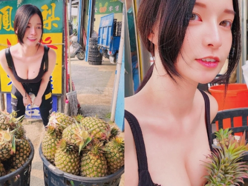 台南妹子「Angela 郭鬼鬼」爆乳挺鳳梨農　親至關廟促進買氣